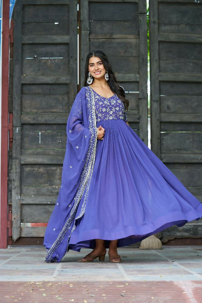 Joban Fashion Blue Readymade Kurta Set With Sequence embroidery Work | Grocsy