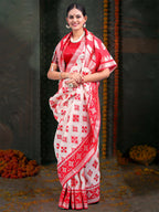 Shree Shyam Fashion Devistuti Red White Linen Cotton Saree | Grocsy