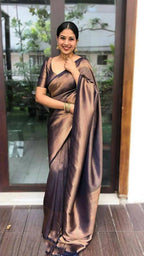 DEIANA'S Beautiful Designer Golden zari Soft Lichi Silk Saree - Navy Blue | Grocsy