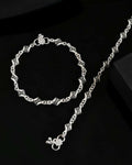VOJ Set of 2 Silver Plated Designer Stainless Steel Anklet | Grocsy