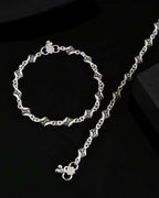 VOJ Set of 2 Silver Plated Designer Stainless Steel Anklet | Grocsy