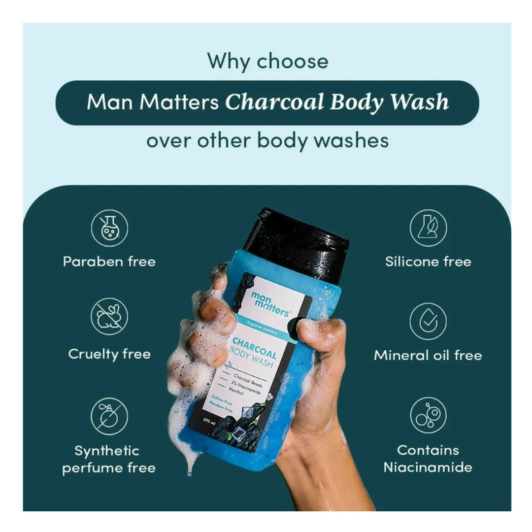 Man Matters Charcoal Body Wash With Menthol, 5% Niacinamide, Instant Cooling | Grocsy