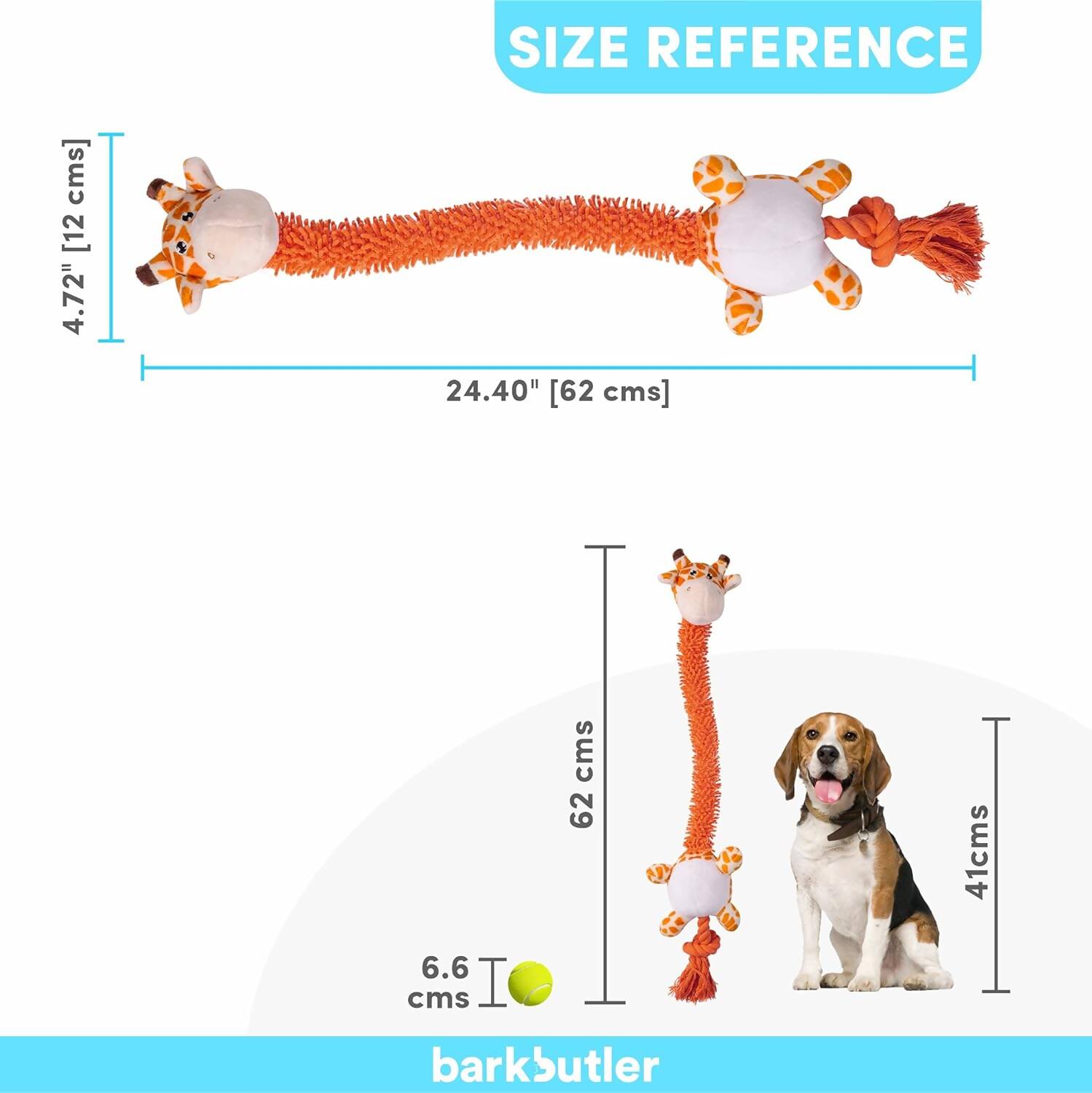 BarkButler Garry The Giraffe Soft Squeaky Plush Dog Toy - Orange | Grocsy