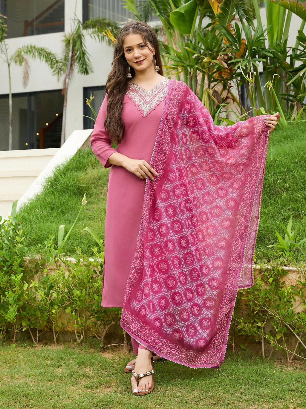 The52 Gajri Women's Beautiful Embroidered Rayon Fabric with Straight Kurta, Pant and Dupatta Set | Grocsy