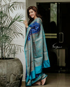 DEIANA'S Beautiful Designer Golden zari Soft Lichi Silk Saree - Blue | Grocsy