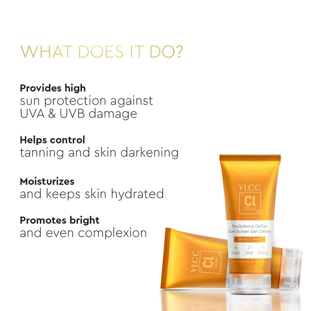 VLCC Clinic ProDefence De Tan SPF 50 PA+++ Sun Screen Gel Crème | Grocsy