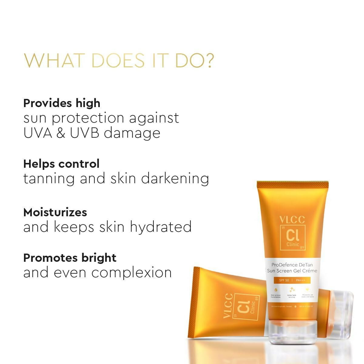 VLCC Clinic ProDefence De Tan SPF 50 PA+++ Sun Screen Gel Crème | Grocsy