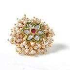 Mominos Fashion Joharkamal Gold-Polished with Pearls Adjustable Finger Ring | Grocsy