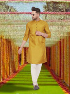 Even Apparels Men's Art Silk Beige Kurta | Grocsy