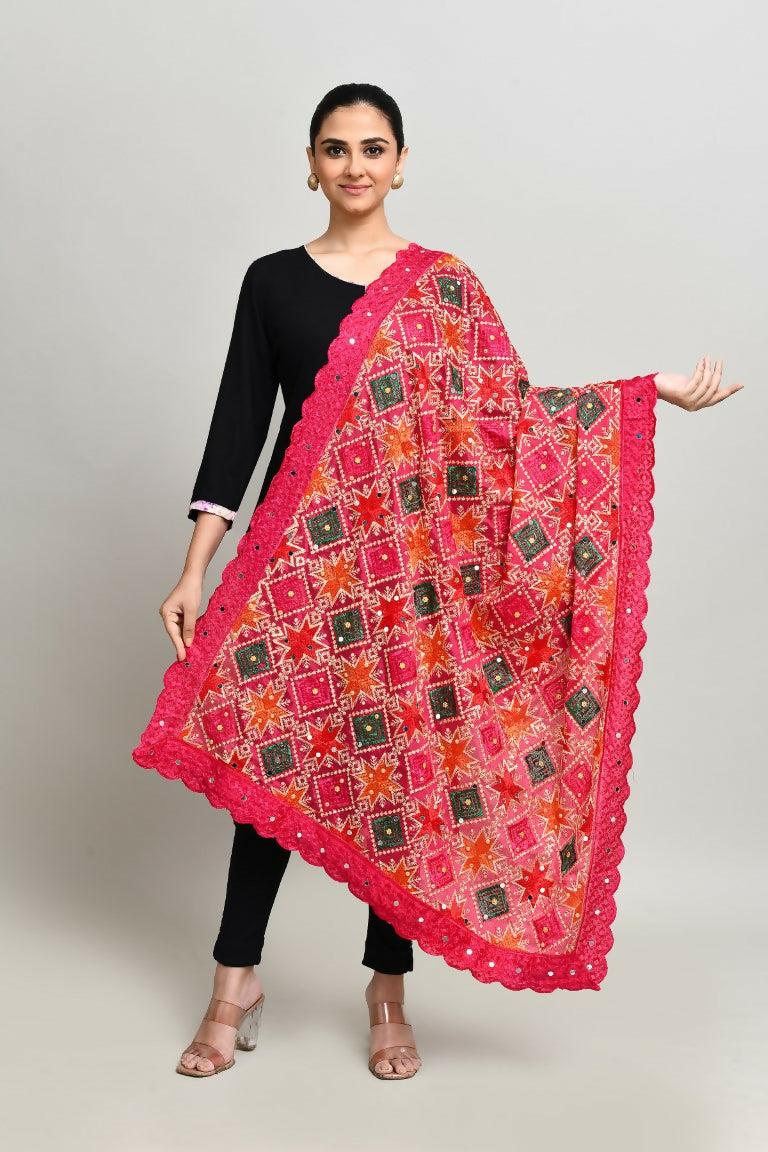 Joban Fashion Multi Color Cotton Embroidery Work Phulkari Dupatta | Grocsy
