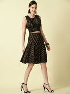 Myshka Women's Black Round Neck Top With Skirt | Grocsy