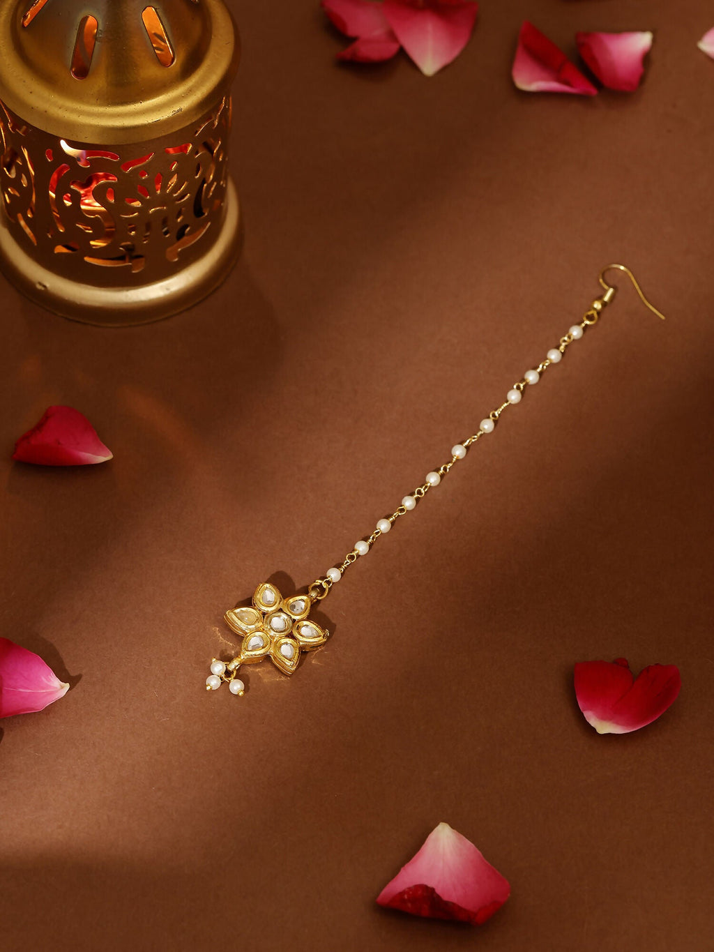 Ruby Raang Gold Flower Kundan Maang Tikka | Grocsy