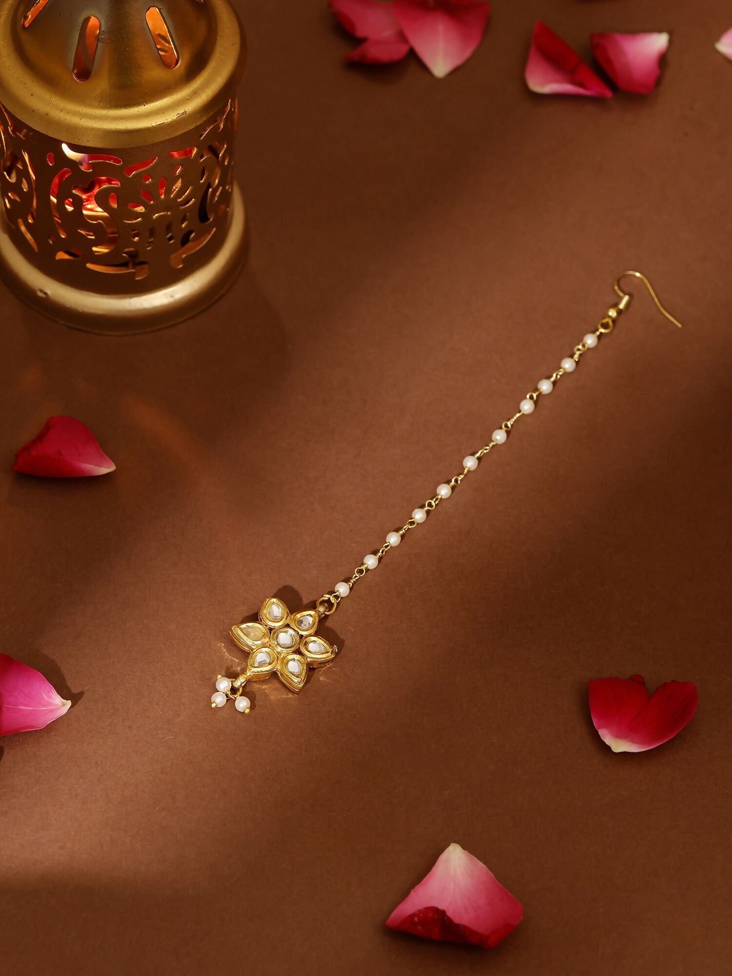 Ruby Raang Gold Flower Kundan Maang Tikka | Grocsy