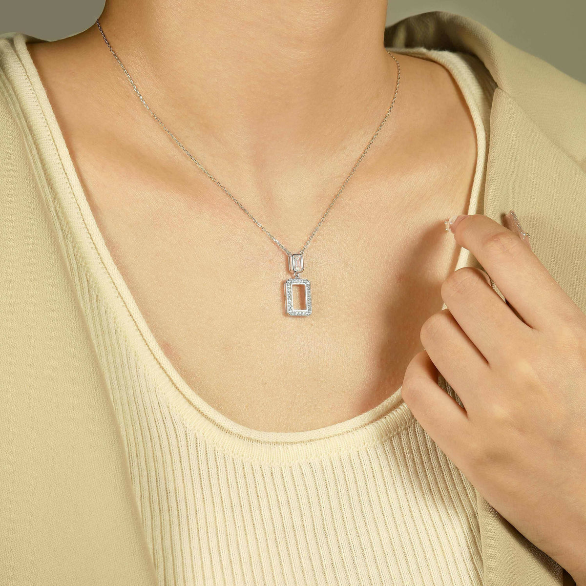Cauer Elegant 14K White Gold Plated Moissanite Pendant Necklace | Grocsy