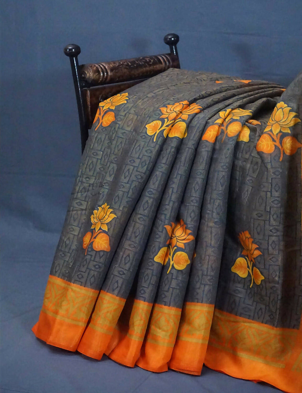 Olive Grey And Orange Cotton Brasson Saree For Office/Regular Wear By Gayathri Reddy Designer Studio | Grocsy
