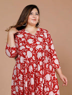 Miravan Women's Plus Size Floral Printed Cotton Anarkali Kurta With Dupatta | Grocsy
