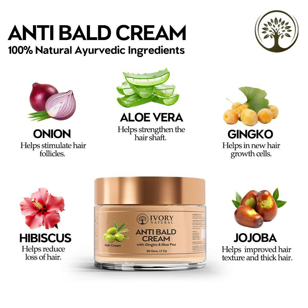 Ivory Natural Bald Cream For Hair For Stimulate Growth Of Hair, Avoid Thinning | Grocsy