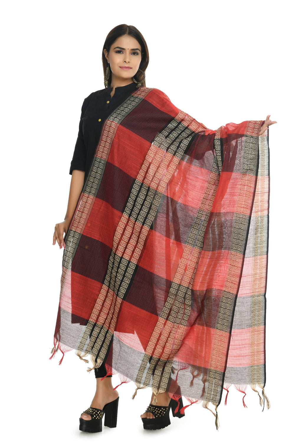 Mominos Fashion Moeza Handloom Cotton Red Tone Dupatta | Grocsy