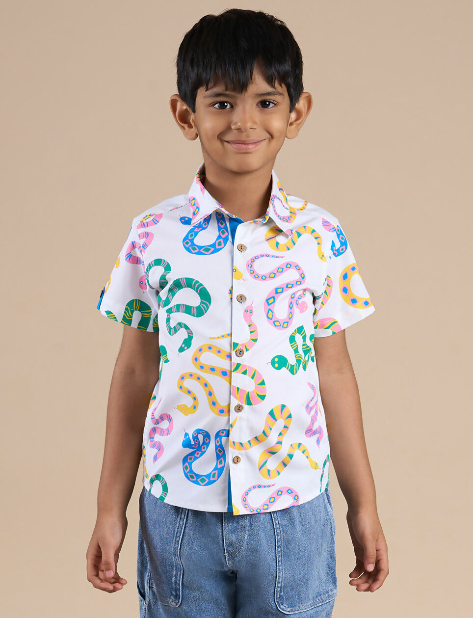 Snakes and Ladders Boys Multi Color Snake Print Shirt from Siblings Collection | Grocsy
