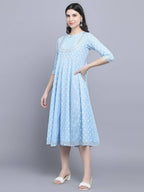 Myshka Women's Blue Ethnic Motifs Empire Midi Dress | Grocsy