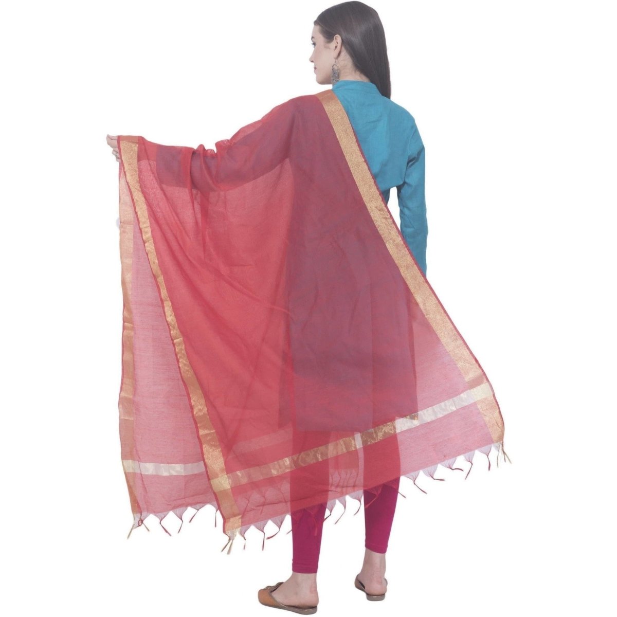 A R Silk Red Color Chaura Patta Chanderi Cotton Dupattas and Chunnis | Grocsy