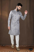 Joban Fashion Men's Grey Woven Jacquard Kurta with Pyjama | Grocsy