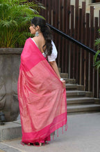 Beatitude Pink Cotton Ghicha Pallu Saree | Grocsy