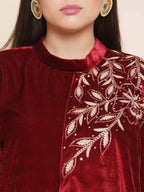 Women Republic Maroon Velvet Drape Styel Gown | Grocsy