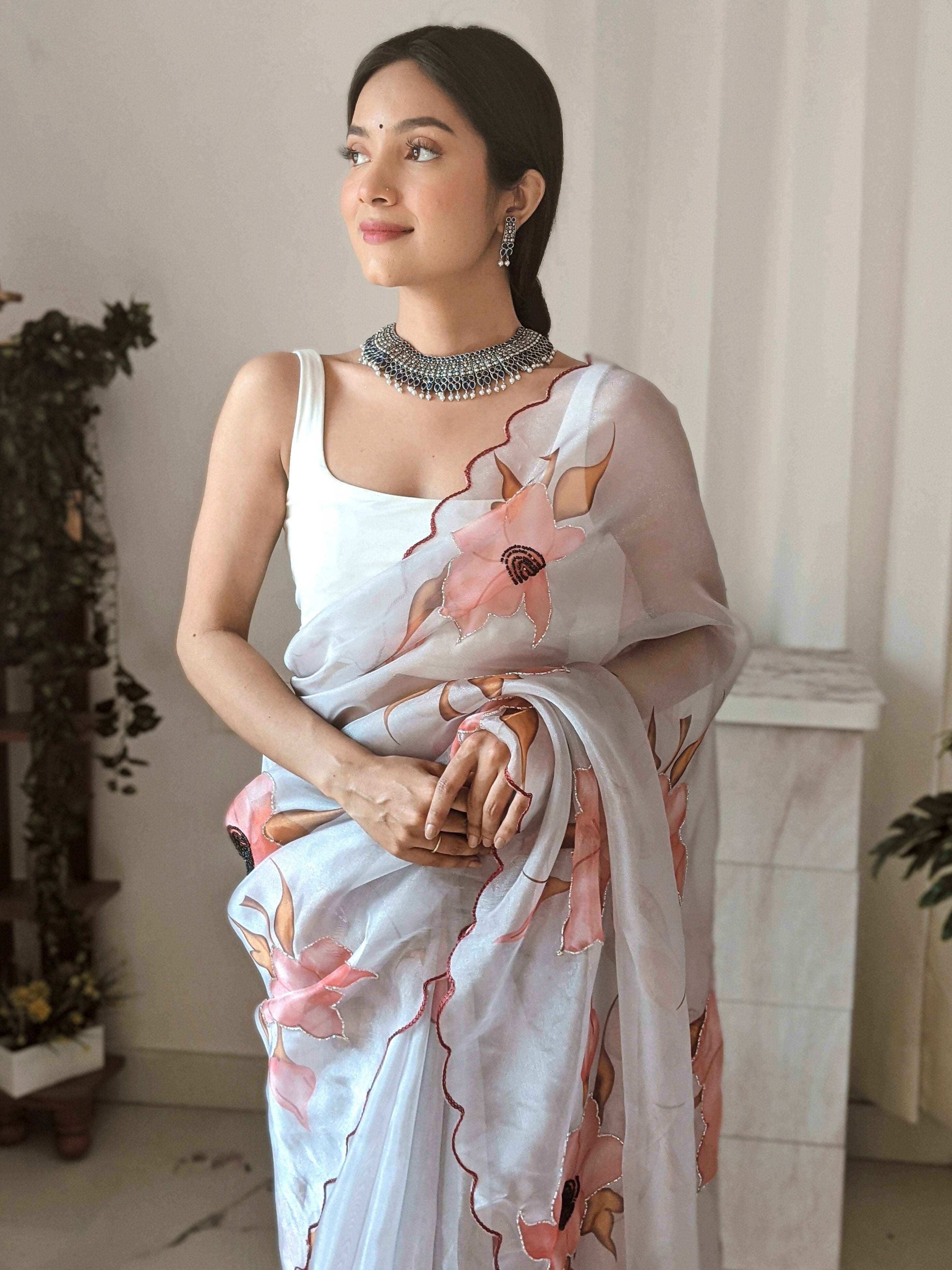Vamsee Pinki Khatali Grey Organza Saree | Grocsy
