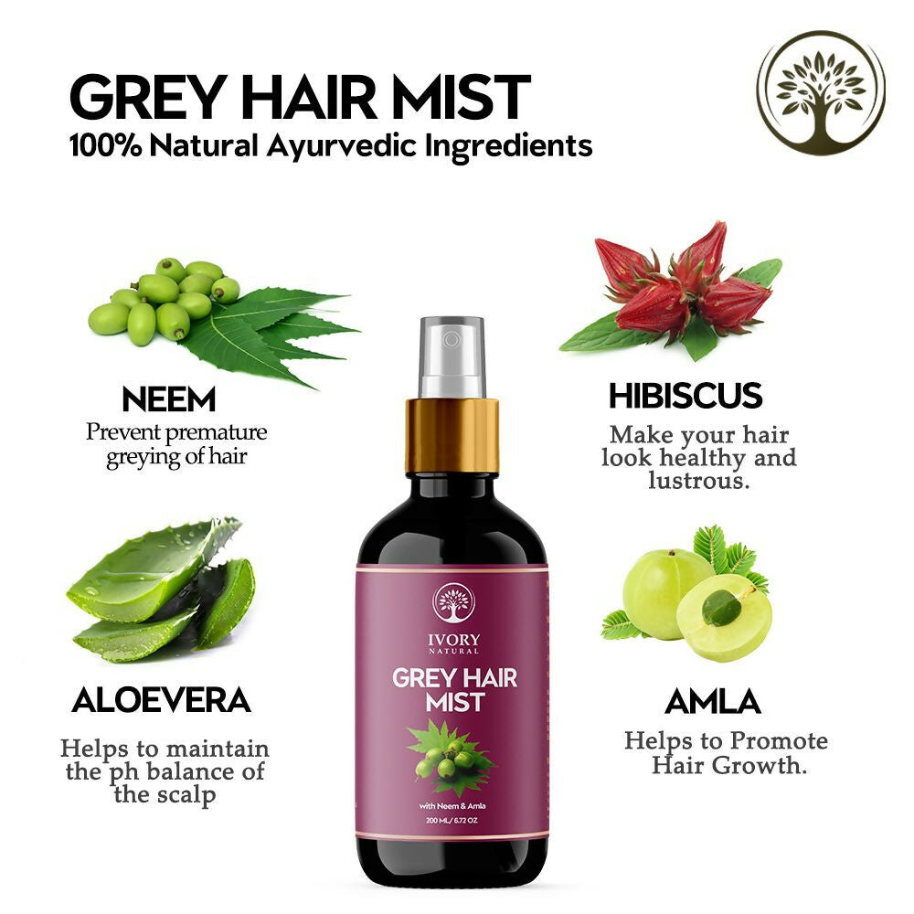 Ivory Natural Hair Mist For Greys Organic For Early Greying & Achieve Natural Black Color | Grocsy