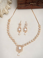 NVR Women's Gold-Polished American Diamond Studded Handcrafted Jewellery Set | Grocsy