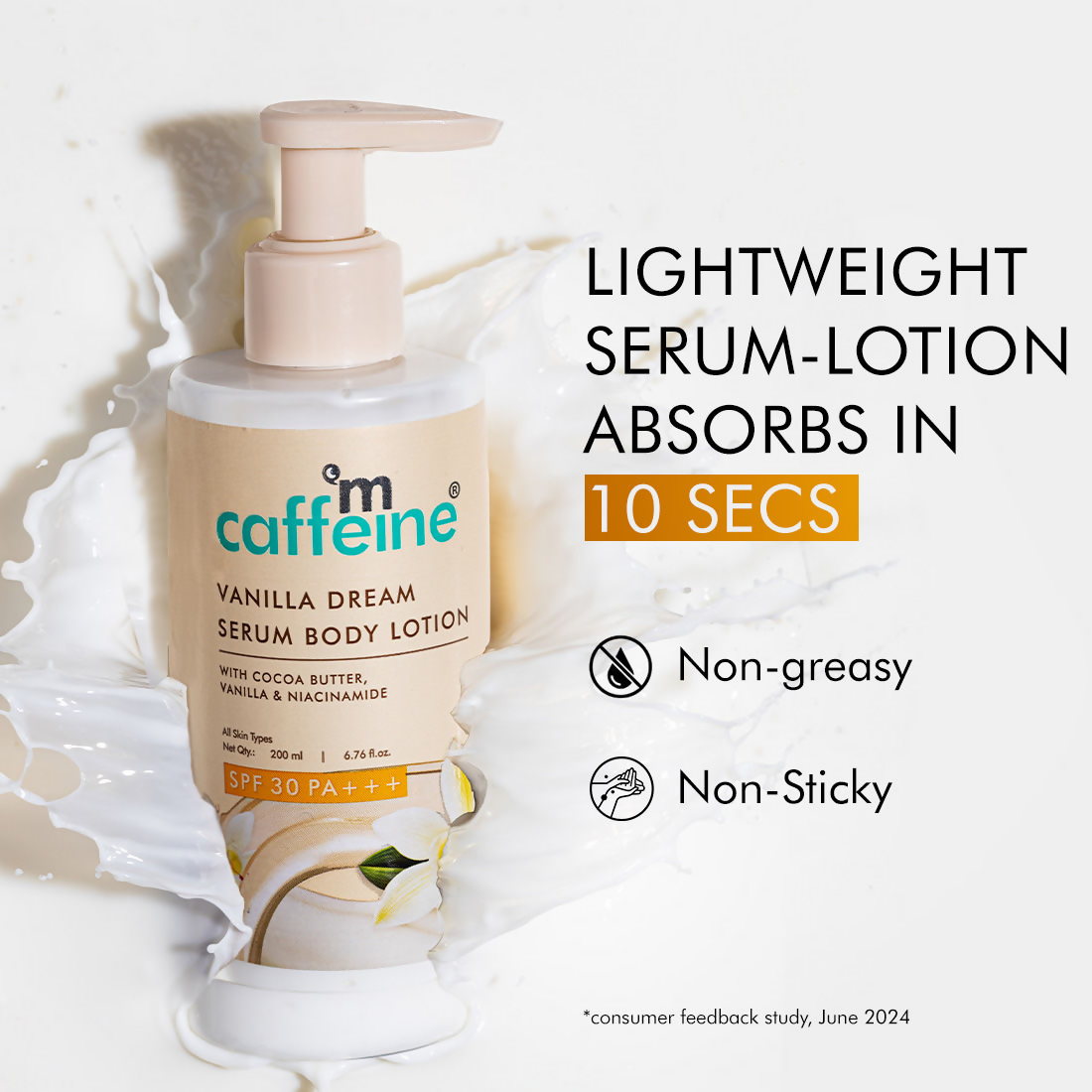 mCaffeine Vanilla Dream Serum Body Lotion SPF 30 PA+++ For 72 hrs Deep Moisturization | Grocsy