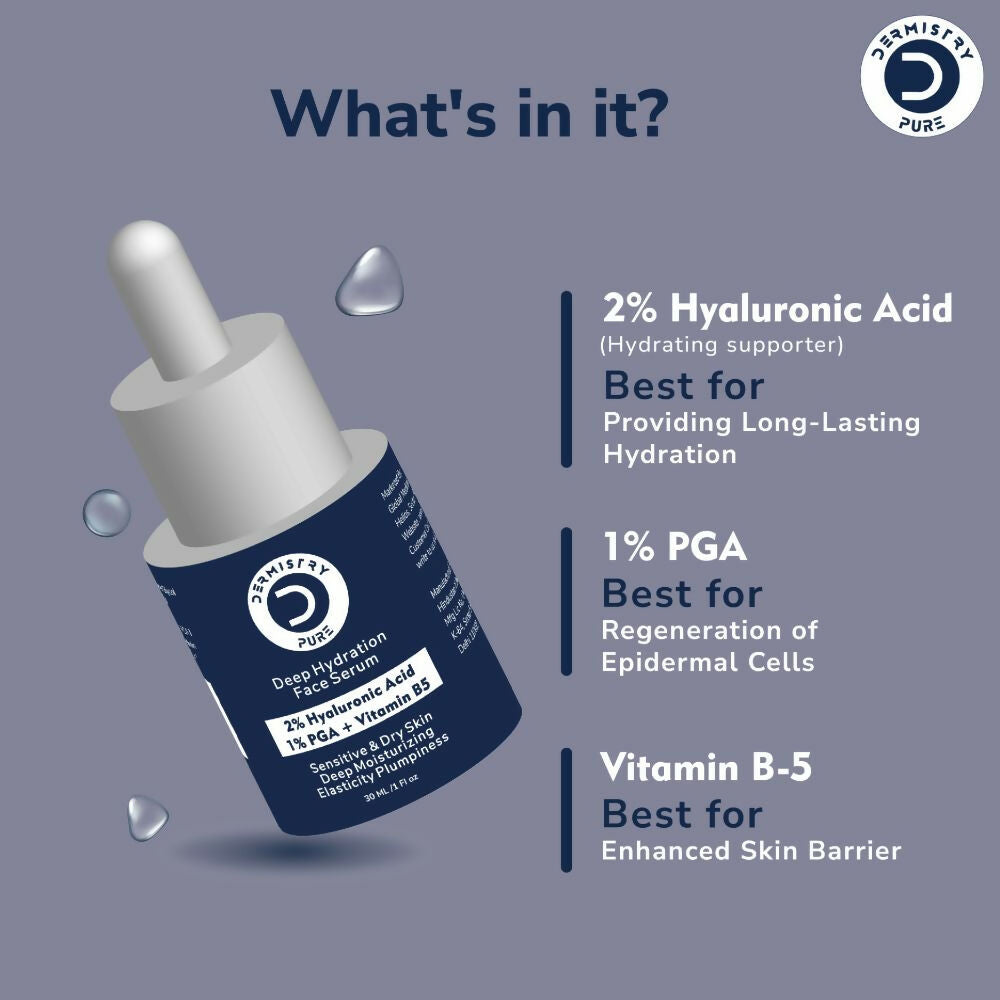 Dermistry Pure 2% Hyaluronic Acid 5% PGA Vit B5 Moisturiser Face Serum For Sensitive & Dry Skin | Grocsy