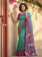 Shree Shyam Fashion Rama Green Pochampally Silk Saree | Grocsy