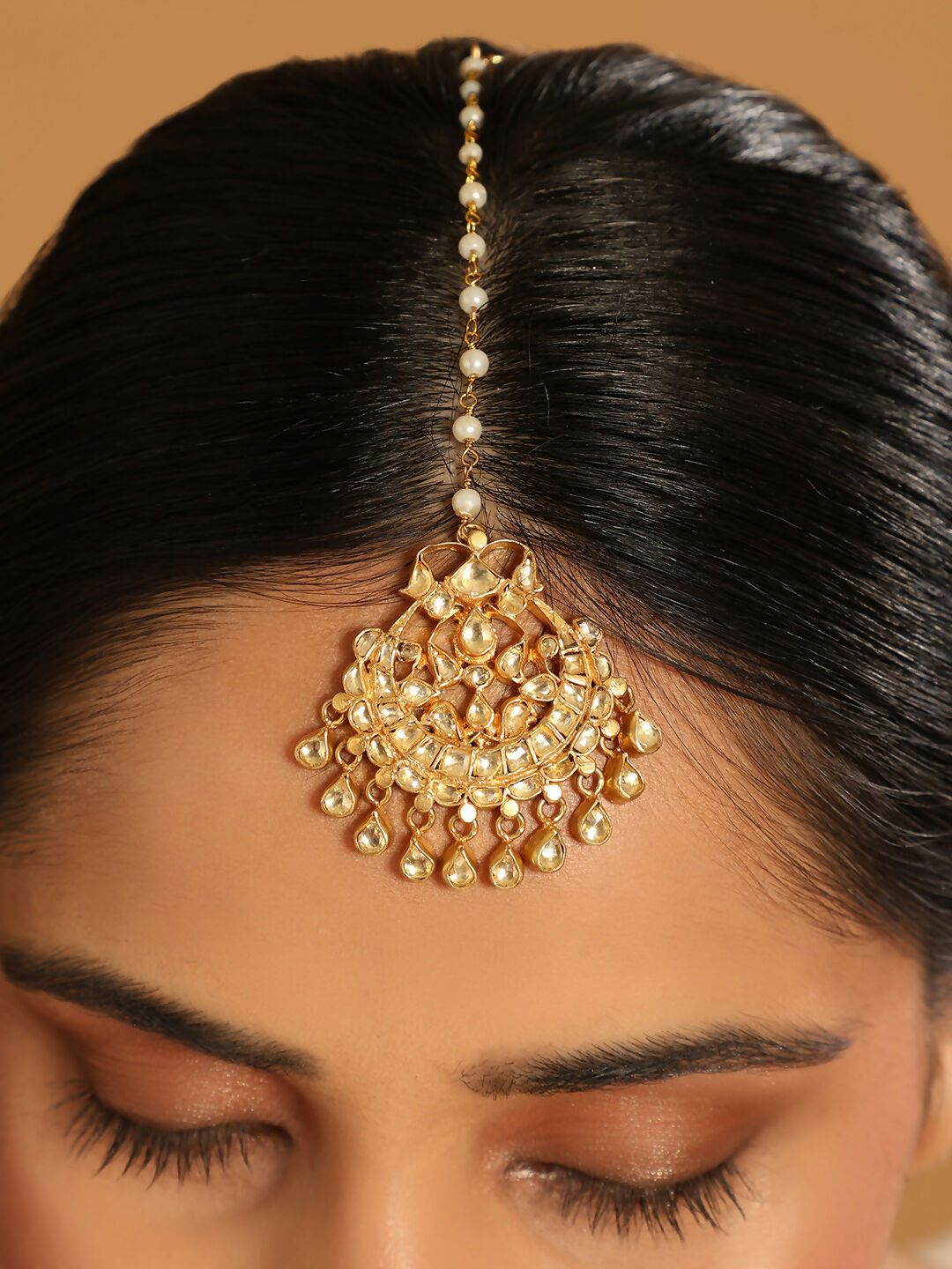 Nuyug 22K Gold Plated Kundan Drop Maang Tikka | Grocsy