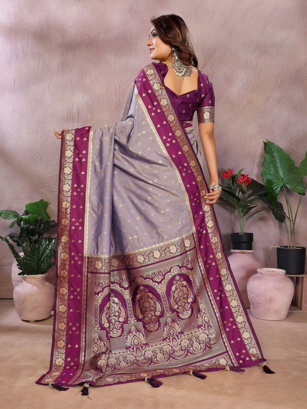 Aastha Fashion Grey Kalamkari Silk Zari Woven Saree | Grocsy