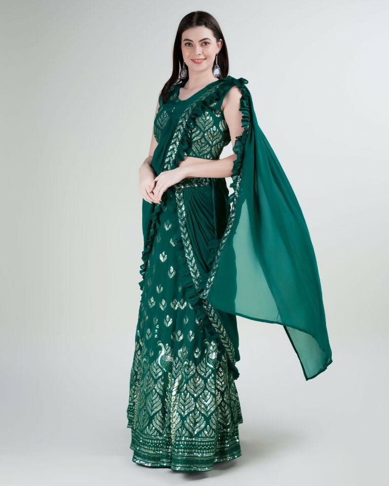 Green Georgette Sequence Embroidered Lehenga Choli with Dupatta - Tanya | Grocsy