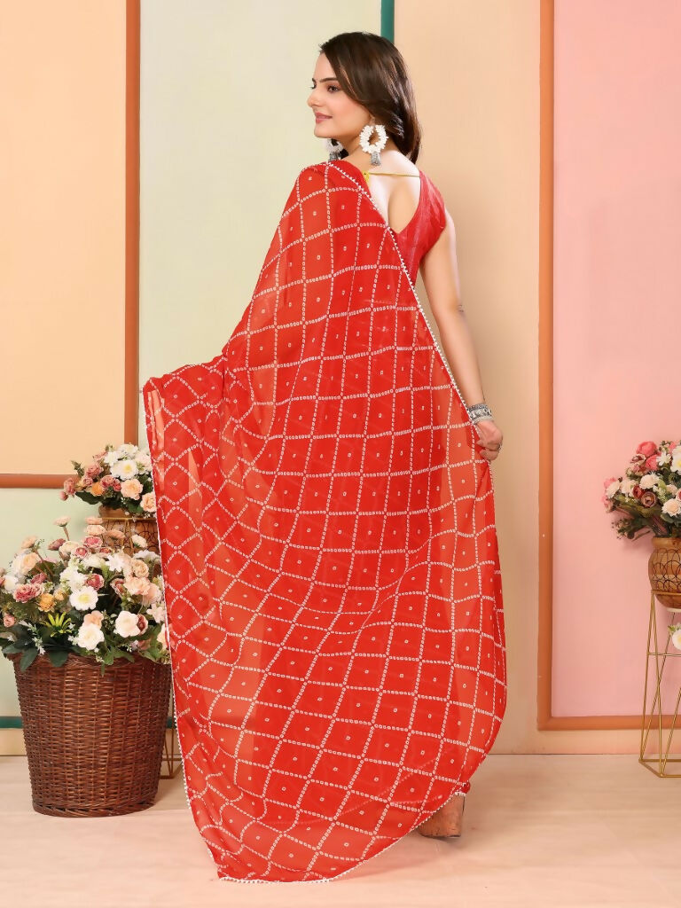 Red Georgette Designer Printed Ready To Wear Saree - Elite | Grocsy