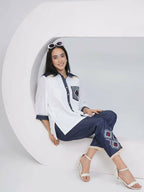 Joban Fashion White Rayon Crepe Hand-Embellished Shirt with Embellished Pants | Grocsy