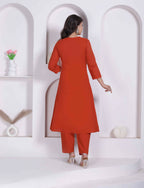 Miravan Womens Rust Floral Printed Angrakha Style Kurta With Palazzo | Grocsy