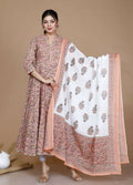 Miravan Women's Surpassing Orange Partywear Floral Printed Anarkali Kurta Dupatta  | Grocsy