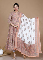 Miravan Women's Surpassing Orange Partywear Floral Printed Anarkali Kurta Dupatta  | Grocsy