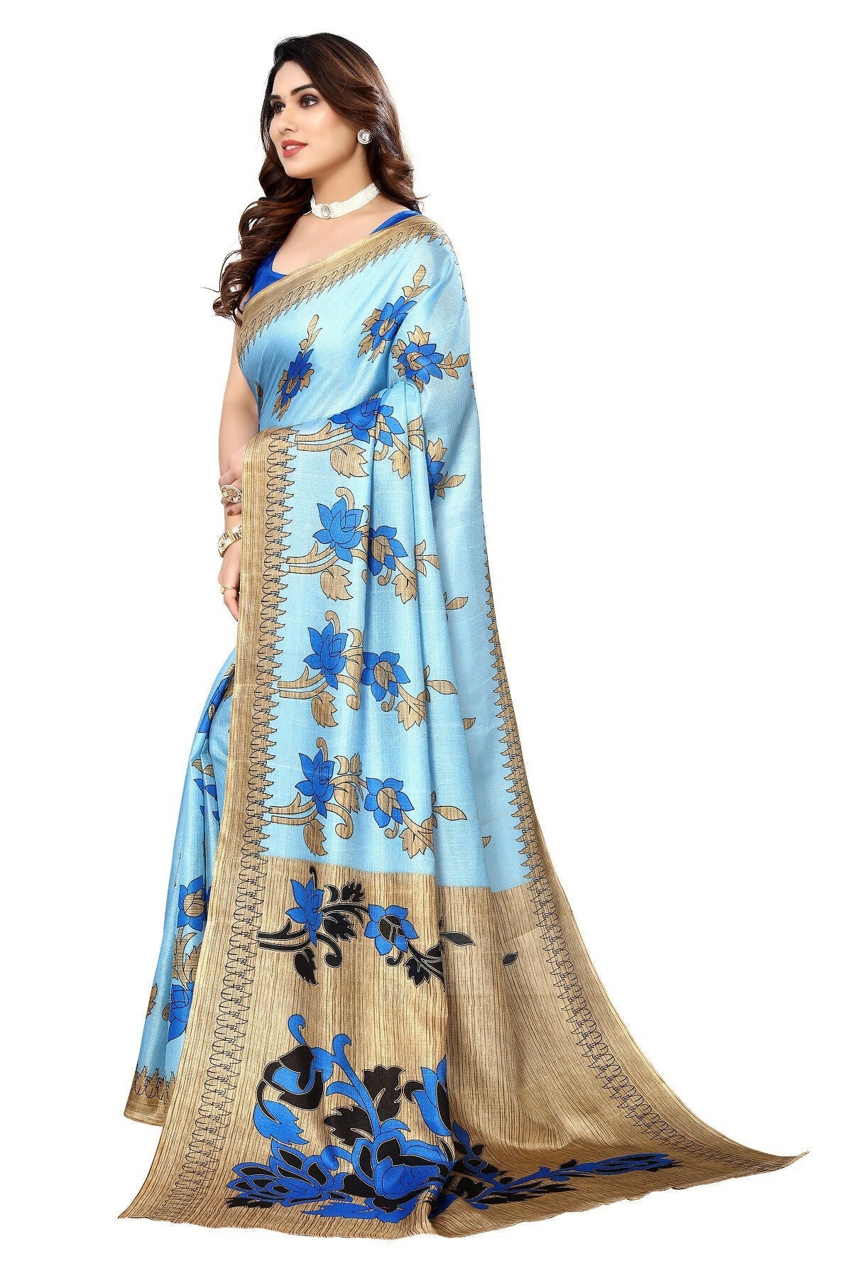 Vamika blue Printed Art Silk Saree | Grocsy