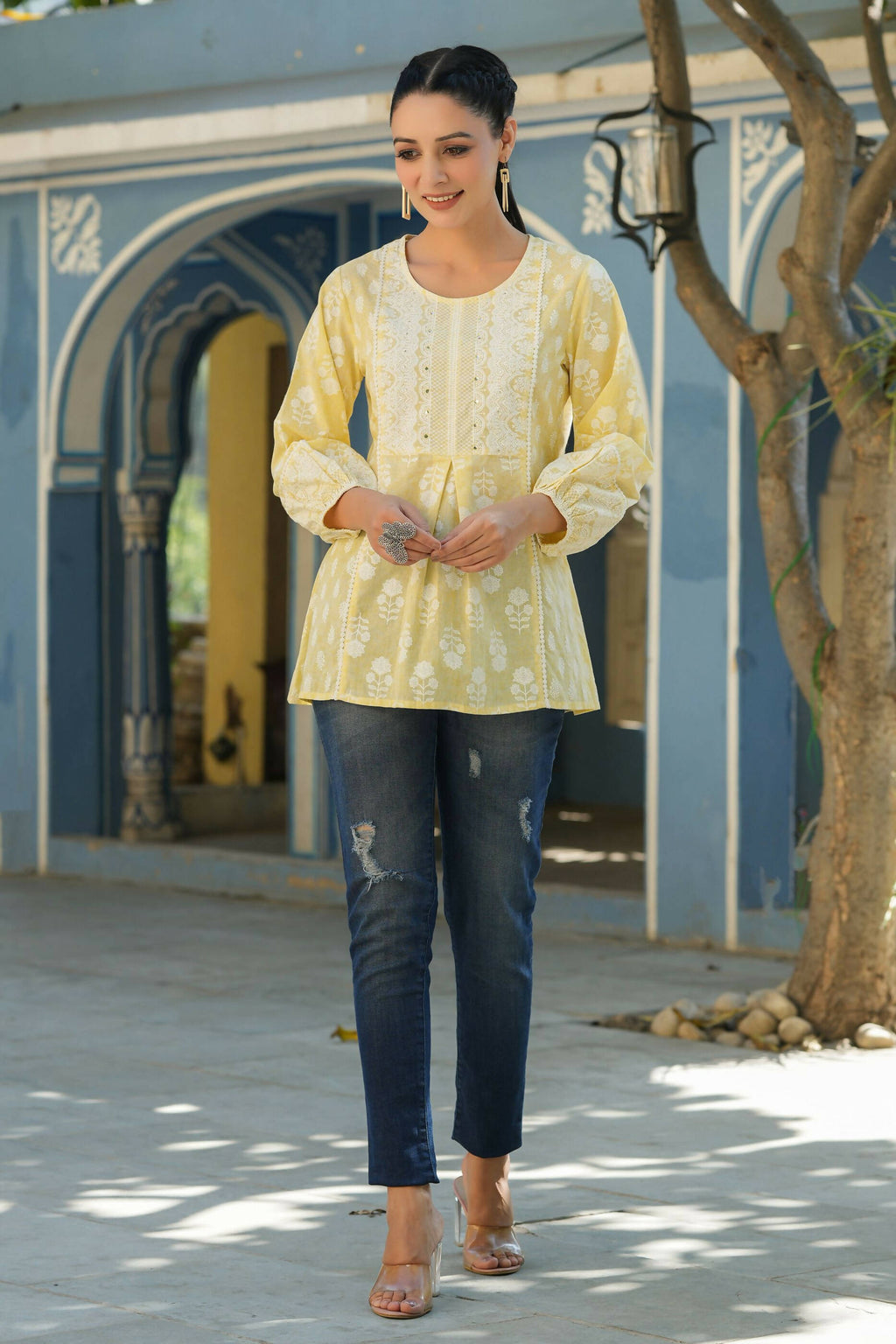 Juniper Women's Lemonyellow Printed A-Line Tunic | Grocsy