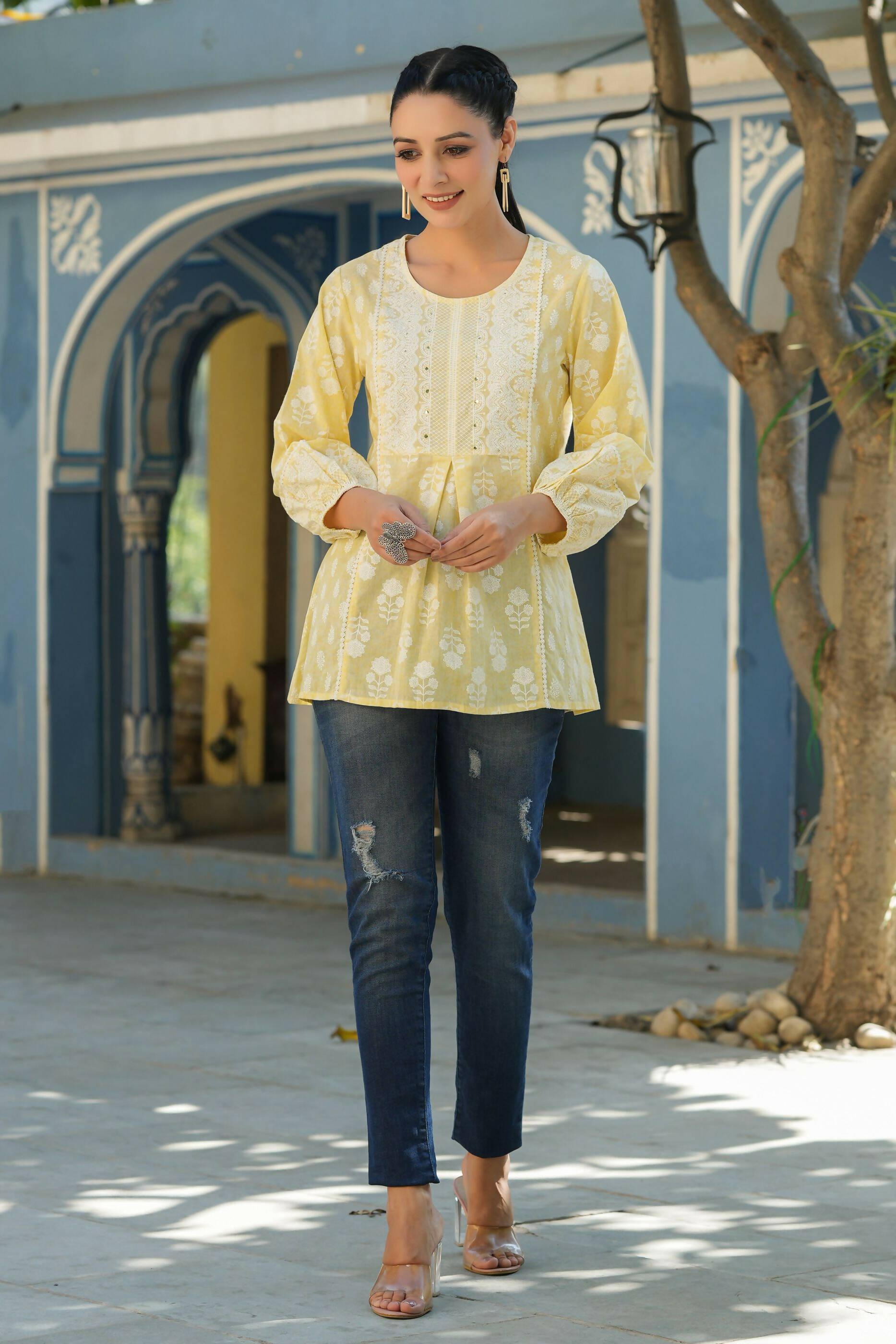 Juniper Women's Lemonyellow Printed A-Line Tunic | Grocsy