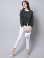 Even Apparels Black Polywool Open Front Statement Women's Jacket | Grocsy