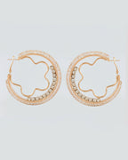 VOJ Women Gold-Polished Studded Beads Stainless Steel Double Circular Hoop Earrings | Grocsy