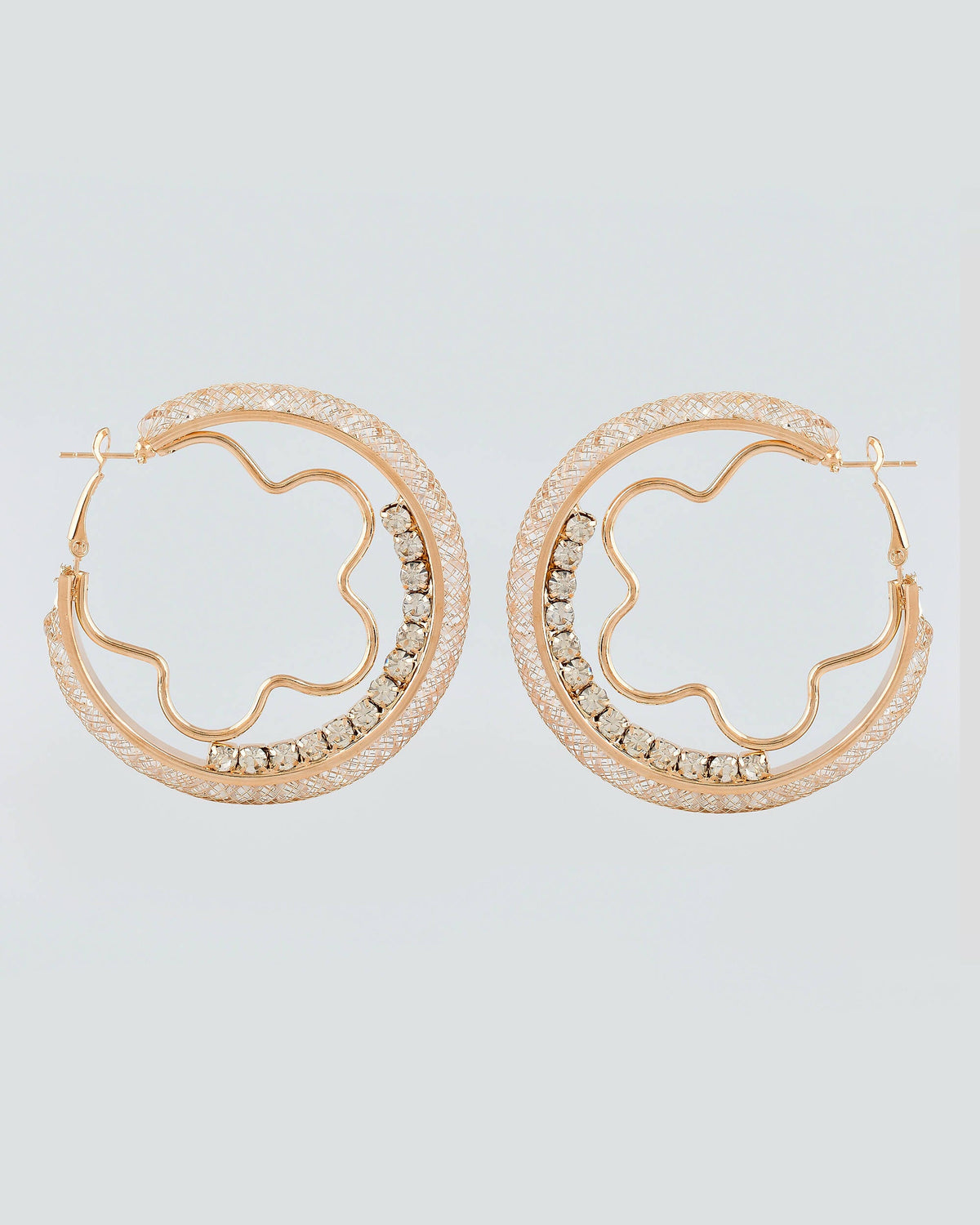 VOJ Women Gold-Polished Studded Beads Stainless Steel Double Circular Hoop Earrings | Grocsy