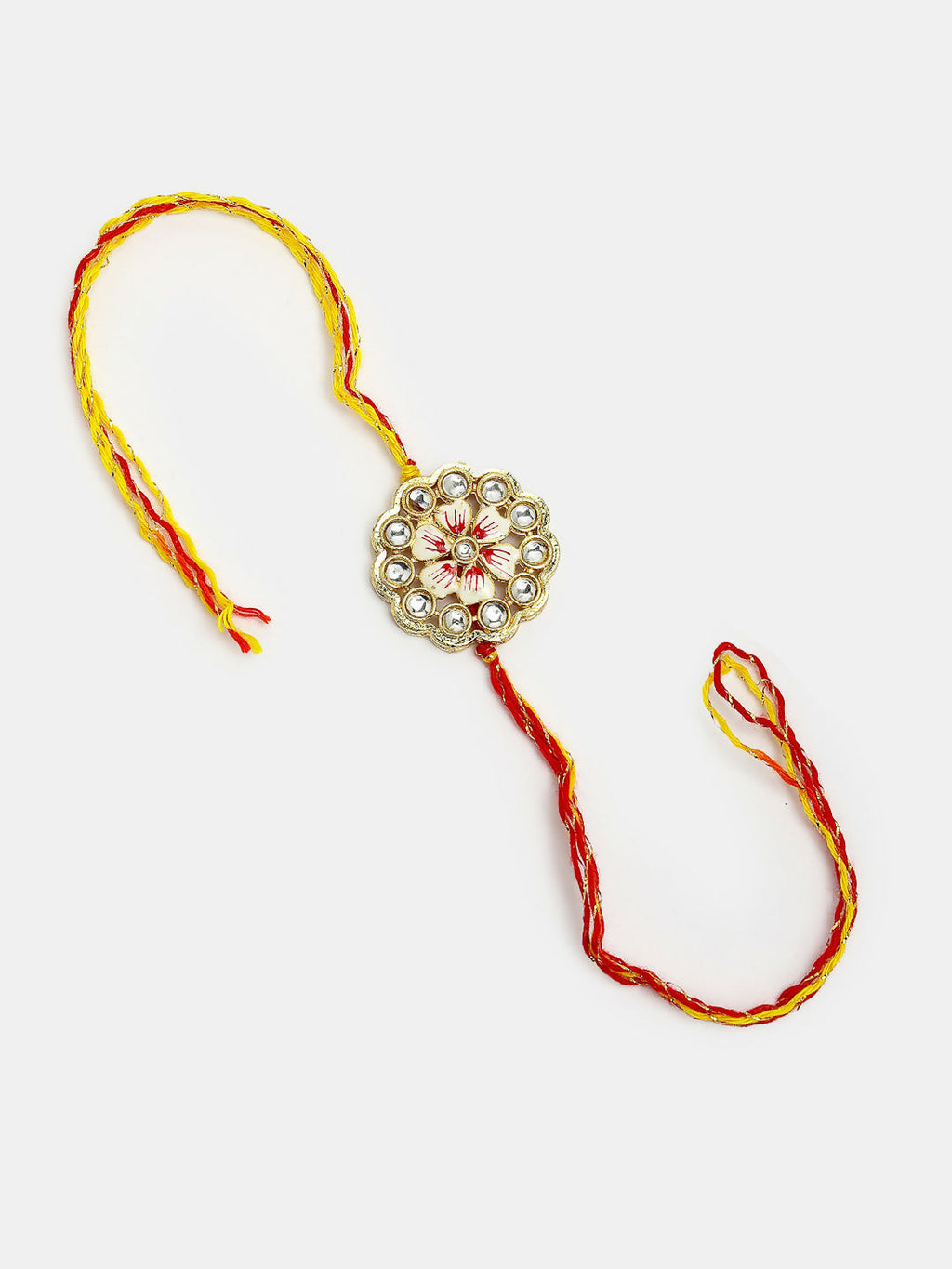 NVR Women & Men Set of 2 Gold Kundan-Studded Bhaiya Bhabhi Rakhi Set With Roli Chawal & Chocolate | Grocsy