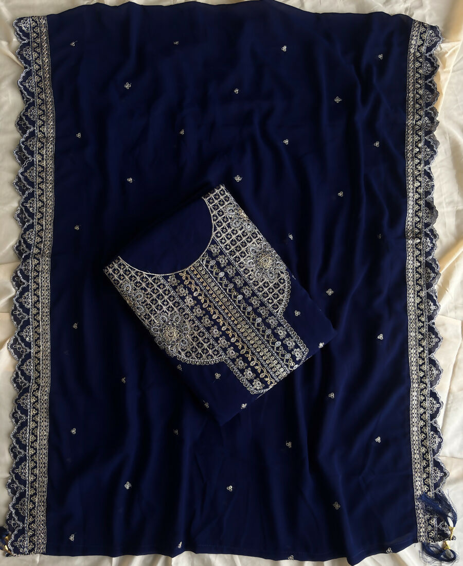 KC New Georgette Short Salwar Kameez Pakistani Style Navy Blue | Grocsy